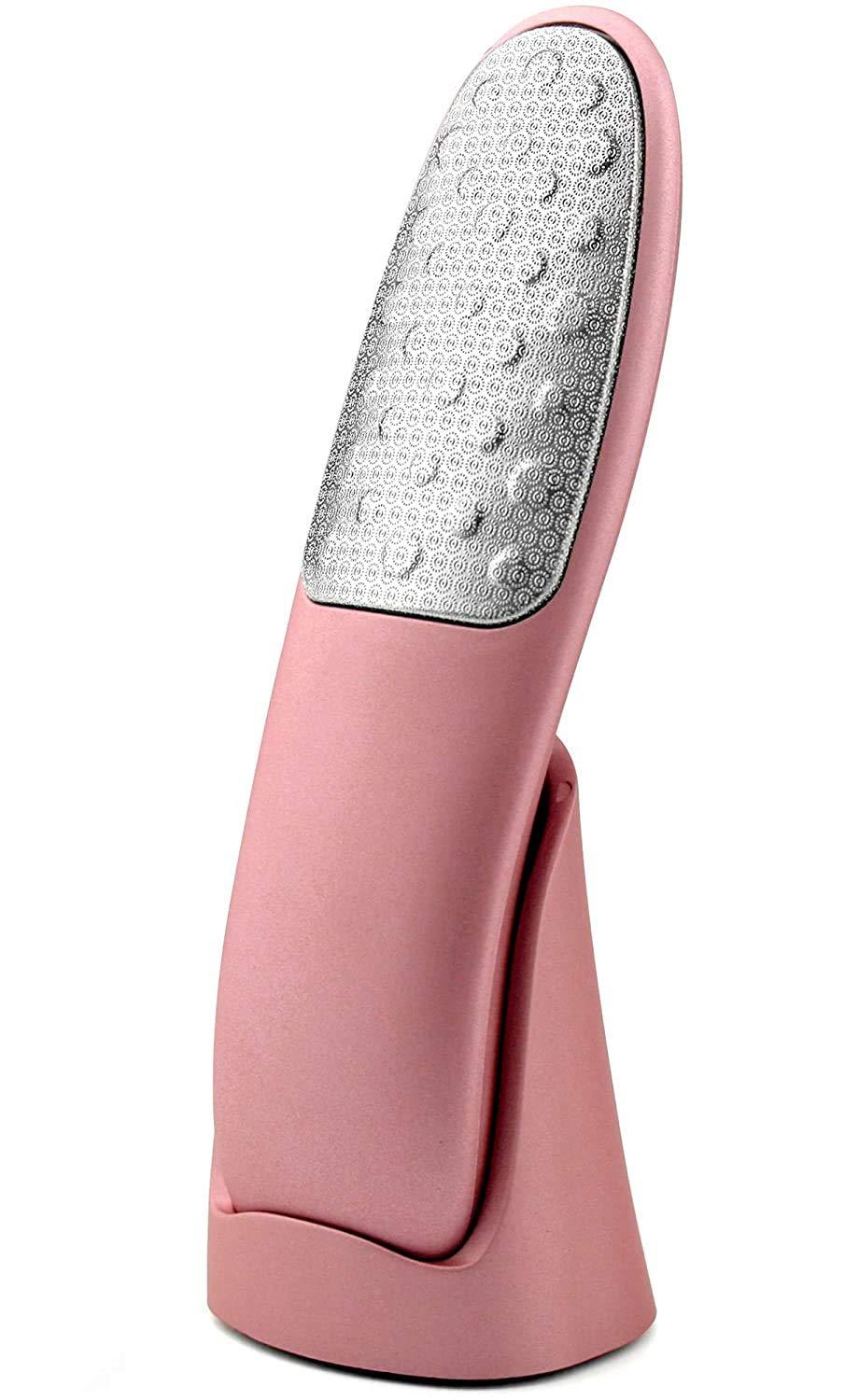 Pedicure Rasp Foot File with Holder, No-Cut Stainless Steel Foot Care with Non-Slip Handle Pedicure File to Removes Hard Skin, Can Be Used On Both Dry and Wet Feet (Foot File-Pink) Foot File-Pink - BeesActive Australia