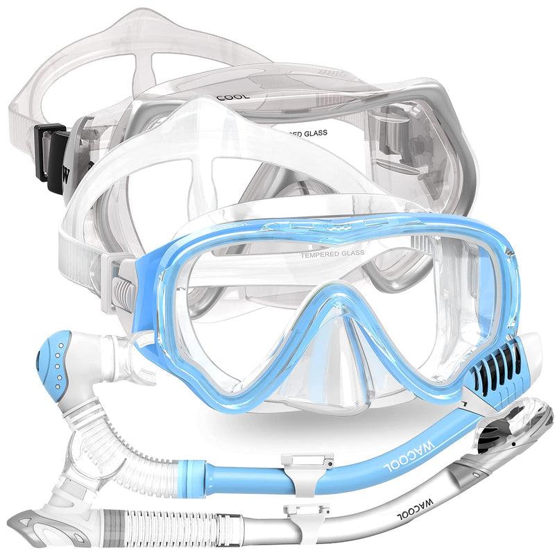 WACOOL Professional Adult (Sliver) and Kids (SkyBlue) Snorkeling Set Swimming Gear Anti-Fog Coated Glass with Silicon Mouth Piece Purge Valve and Anti-Splash - BeesActive Australia