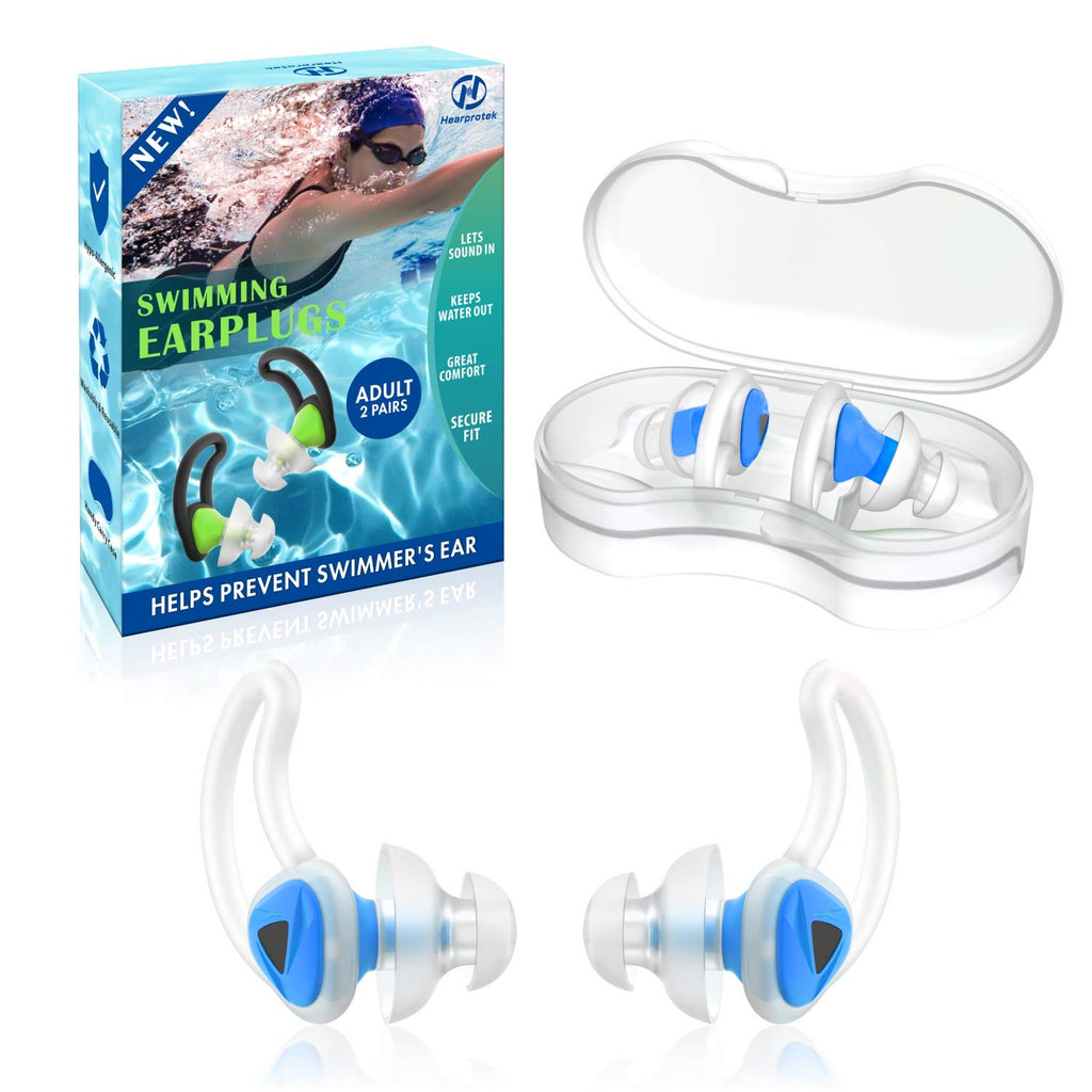 2 Pairs Swimmer Ear Plugs, Hearprotek Upgraded Custom-fit Water Protection Adult Swimming earplugs for Swimmers Water Pool Shower Bathing and Other Water Sports Blue - BeesActive Australia