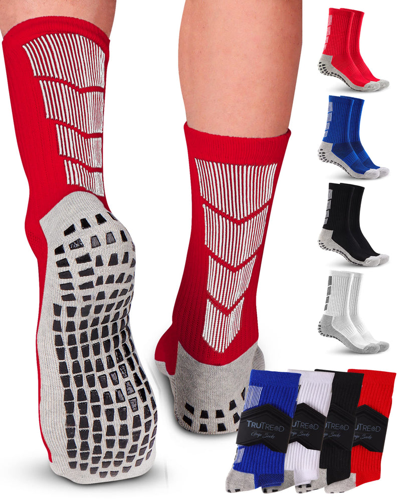 Non Slip Soccer Socks Mens | 4 Pairs | Non Skid Grip | Football Basketball Sport Large Black, Blue, White, Red - BeesActive Australia