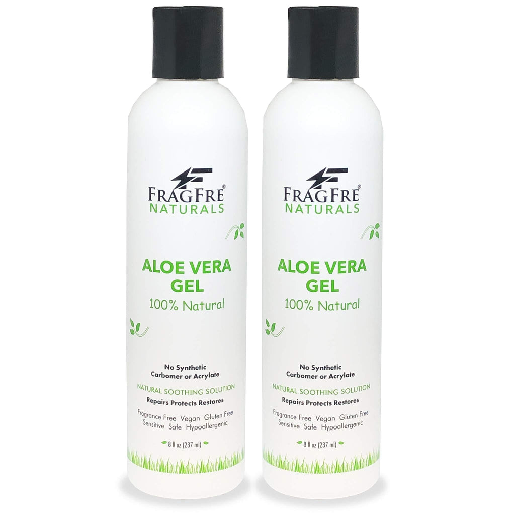FRAGFRE All-Natural Aloe Vera Gel 8 oz (2-Pack Gift Set) - No Synthetic Carbomer or Acrylate - 100% Natural Aloe Vera Soothing Gel - After Sun Exposure Skin Care - Fragrance Free Vegan Gluten Free - BeesActive Australia