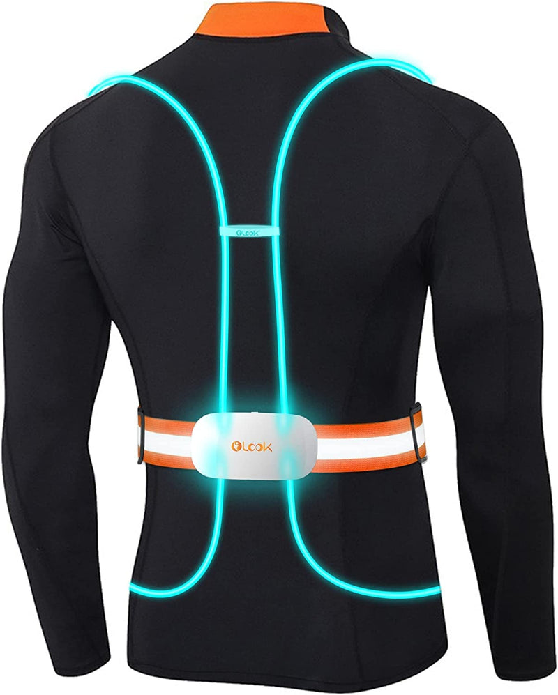 Olook LED Running Vest with Lights - Multicolor Illuminated Light Up Running Vest, Rechargeable Running Lights for Runners, Enhanced Non-Slip Lighting Tube, Adjustable Front Light, Waterproof Orange Large - BeesActive Australia