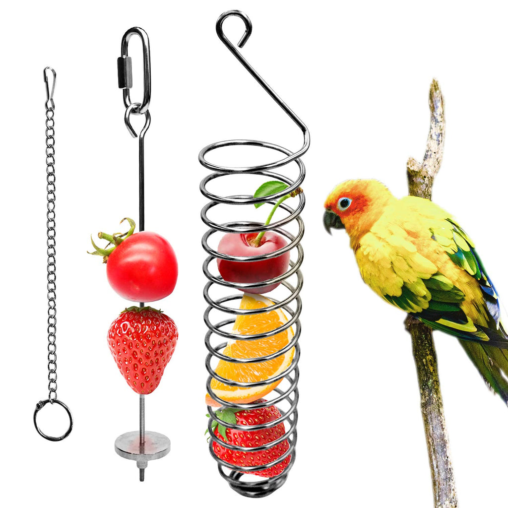 Bird Food Holder, Bird Feeder Toy, Bird Small Animal Fruit Vegetable Holder Stainless Steel Vegetable Skewer Foraging Hanging Food Feed Treating Tool for Parrots Cockatoo Cockatiel Basket - BeesActive Australia