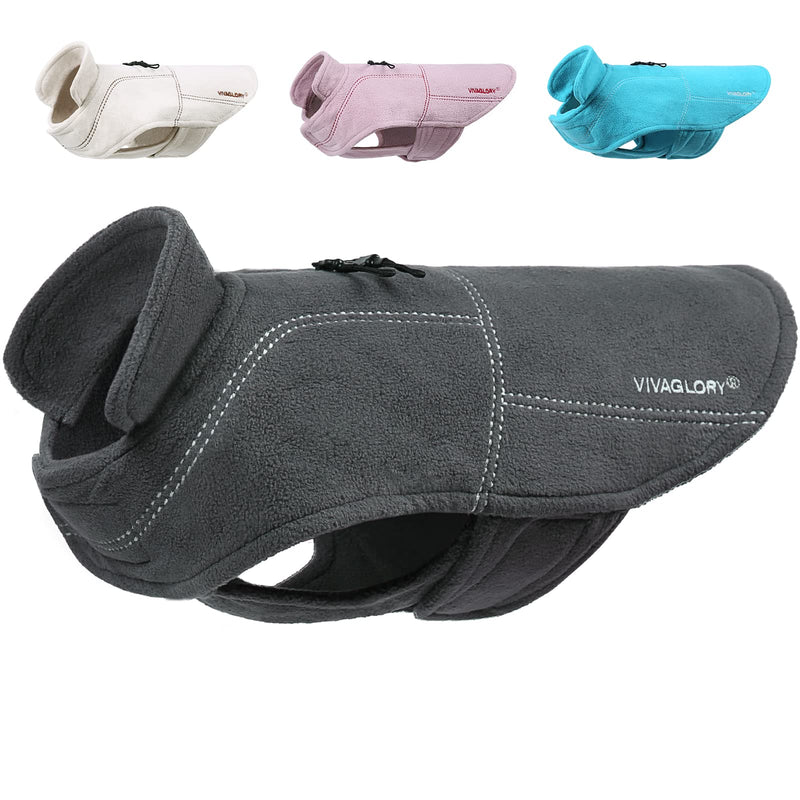 Vivaglory Fleece Vest Dog Cold Weather Sweater for Small Dogs, Adjustable Winter Warm Clothes with Two-Way Zipper Opening, Reflective Coats Pet Jacket for Puppies Small Medium Large Dogs S(Chest: 18-21", Neck: ~12") Grey - BeesActive Australia