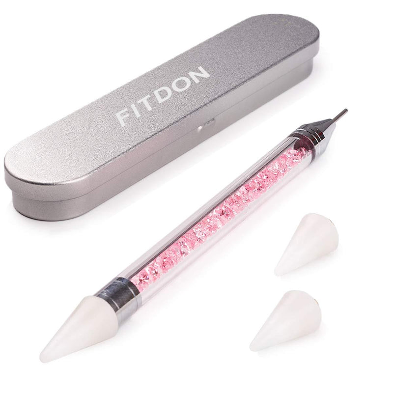 Dual-Ended Nail Rhinestone Picker Dotting Pen with Extra 2 Wax Head, FITDON Wax Tip Pencil for Jewel Gems Crystals Studs Pickup (Pink) Pink - BeesActive Australia