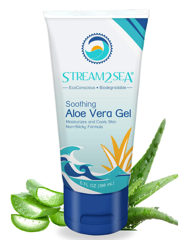 Stream2Sea Soothing Aloe Vera Gel - All Natural Underwater Sting and Sunburn Relief - After Sun Care for Face and Body Easy to Absorb Hydration Moisturizing Formula, 6 oz - BeesActive Australia