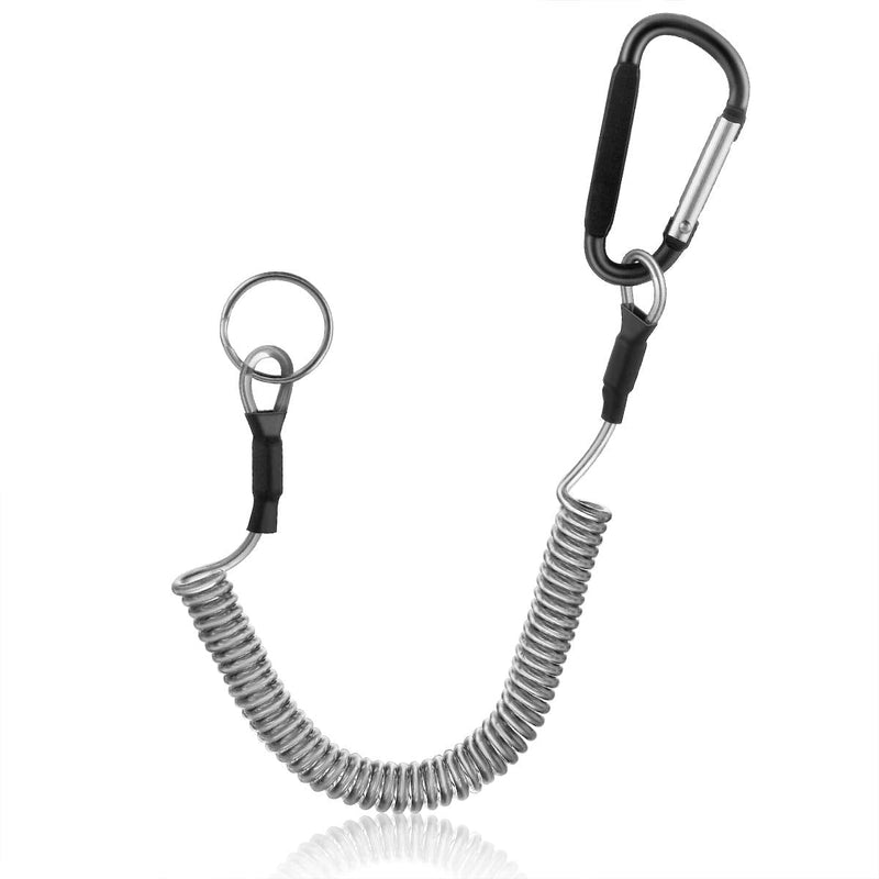 Hekodonk Spring Coil Leash Cord Safety Ropes Elastic Wrist Band with Steel Hook Keychain Ring Carabiner Black - BeesActive Australia