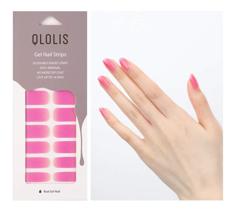 QLOLIS Premium Full Wraps Nail Art Gel Polish 20 Strips Stickers Decals DIY Nails Design Manicure Kit with 1 Nail File (Hot Pink) Hot Pink - BeesActive Australia