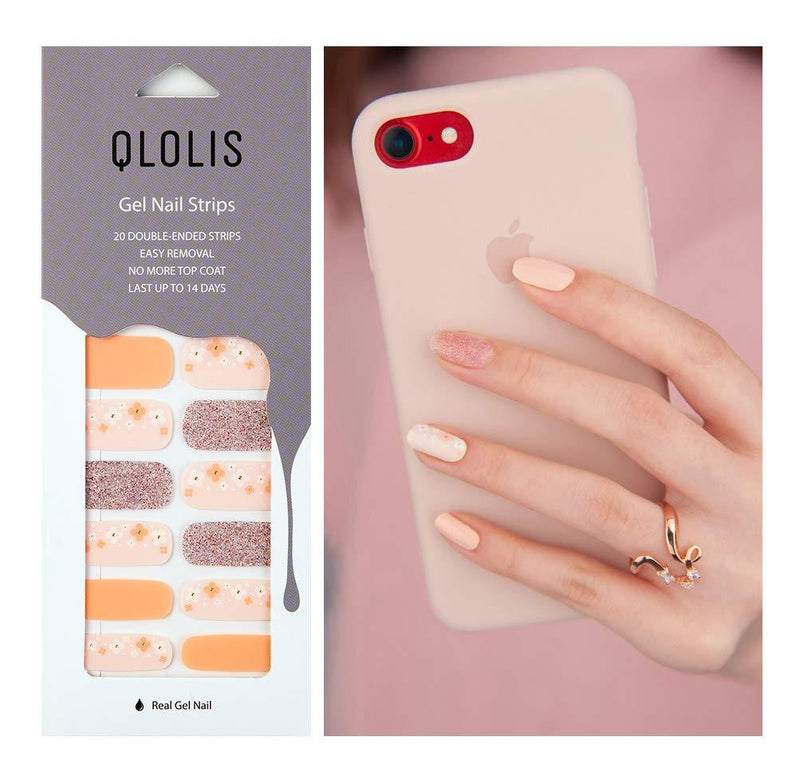 QLOLIS Premium Full Wraps Nail Art Gel Polish 20 Strips Stickers Decals DIY Nails Design Manicure Kit with 1 Nail File (Peach) Peach - BeesActive Australia