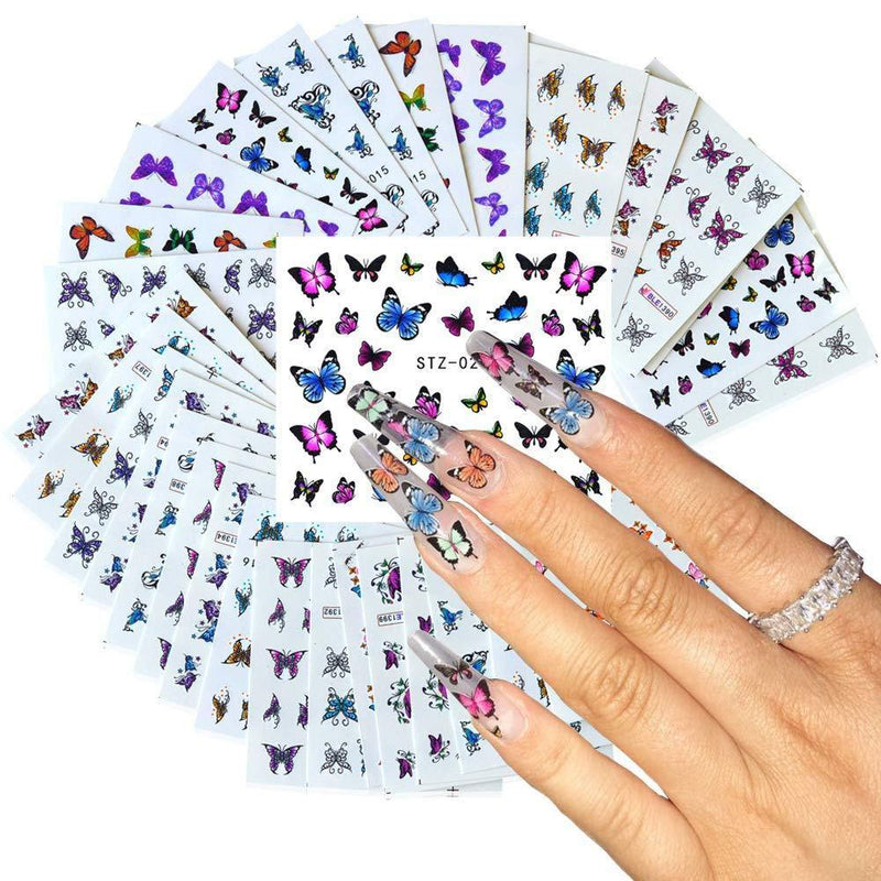 Butterfly Nail Art Stickers 30 Sheets, Water Transfer Nail Art Decals Stickers, Colorful Butterfly Design Stickers Foil Paper Printing Transfer for Nails Art Manicure DIY Decoration - BeesActive Australia