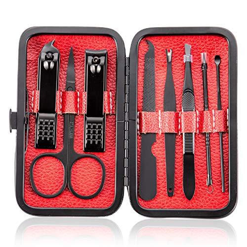 Manicure Set Kit Professional Yutou Stainless Steel Nail Fingernail Pedicure Tool kit Nail Clippers Set with Luxury Travel Case (8 in 1, black) - BeesActive Australia