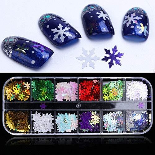 CHANGAR Christmas Snowflakes Ultrathin Nail Sequins Laser Sparkly Winter Snowflakes Nail Glitter Flake Festival DIY Decals Nail Decoration - BeesActive Australia