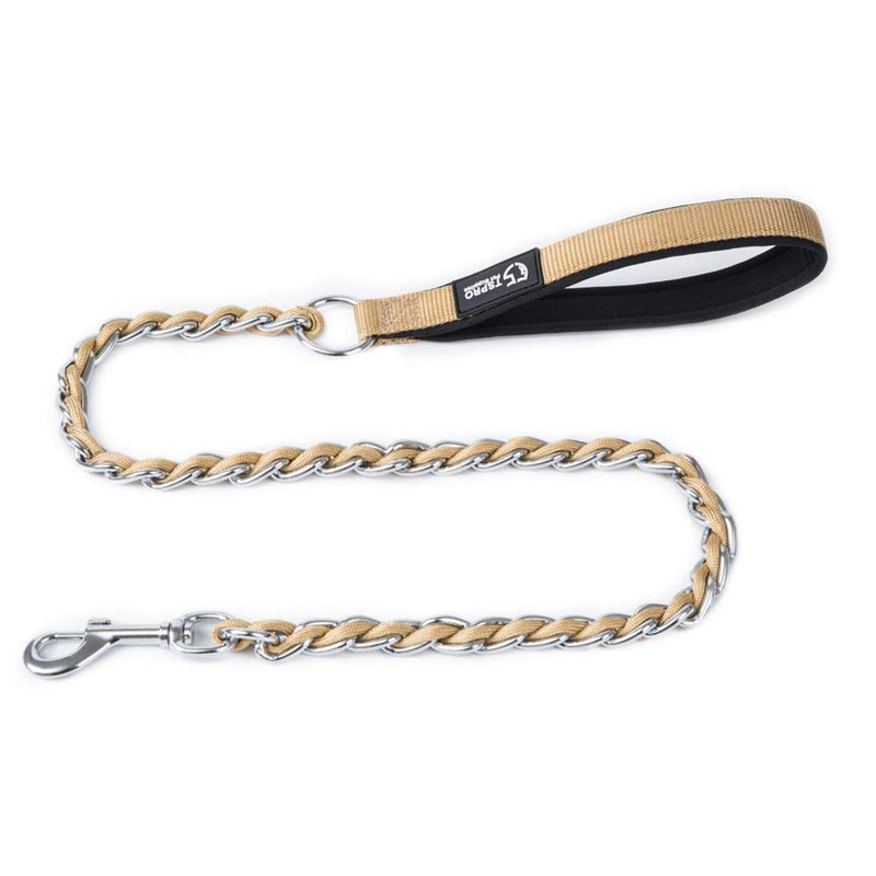 TSPRO Chew Proof Dog Leash Stainless Steel Dog Leash Metal Chain Training Dog Leash with Soft Handle for Medium Large Dog Length: 100cm/39.37inches KAHKI - BeesActive Australia