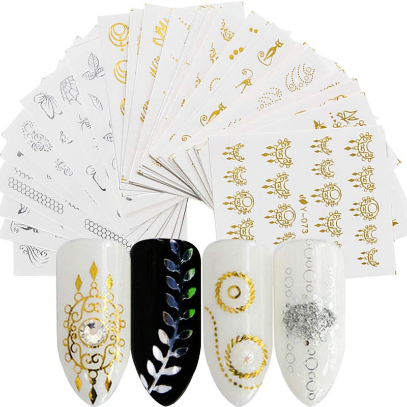 Bronzing Nail Stickers Set Water Transfer Decals Dream Catcher Feather Decoration Pattern DIY Accessories Art Design (30pcs Mixed Pack) - BeesActive Australia