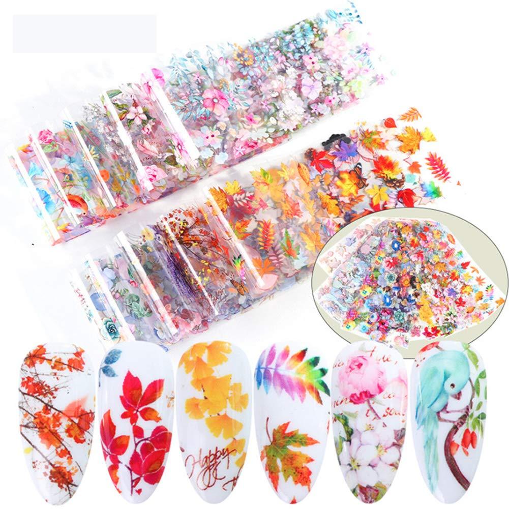 10 Pieces of Autumn Maple Leaf Art Nail Transfer Stickers DIY Charm Design Set for Female Nail Decals Colorful foil Stickers Manicurist Design kit - BeesActive Australia