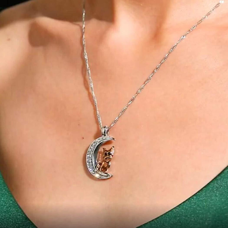 TseanYi Rhinestone Moon Pendant Necklace Silver Crescent with Dog Necklace Choker Cute Necklace Chain Boho Jewelry for Women and Girls - BeesActive Australia