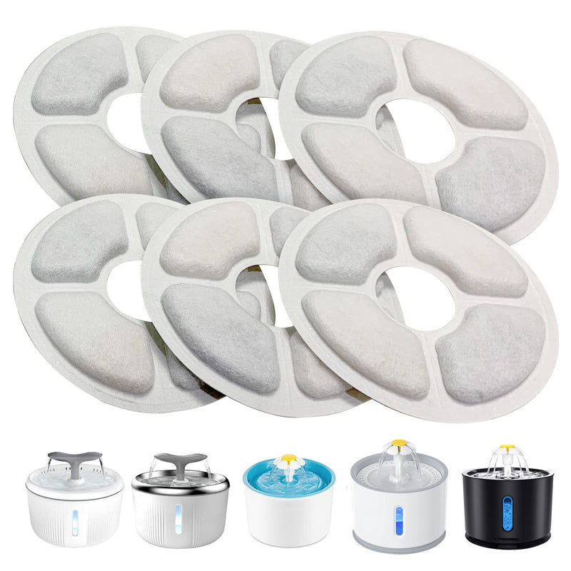 PewinGo Cat Water Fountain Replacement Filters, 6 Packs Pet Fountain Filters Triple Action with Resin and Activated Carbon Compatible for Catit Cat Water Fountain 3L 6 PACK-12.5CM/5 In - BeesActive Australia