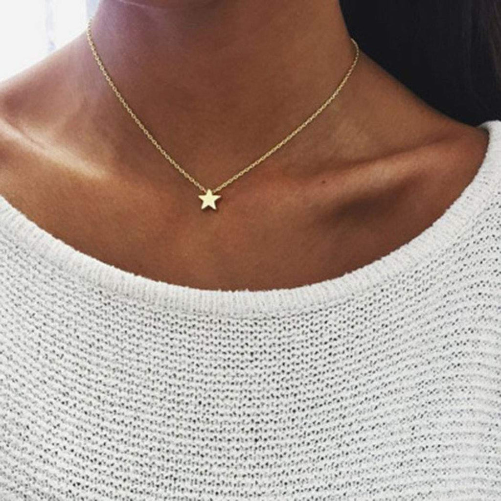 TseanYi Bohemian Star Necklace Choker Gold Star Pendant Necklace Minimalist Clavicle Necklace Chain Jewelry for Women and Girls (Gold) - BeesActive Australia