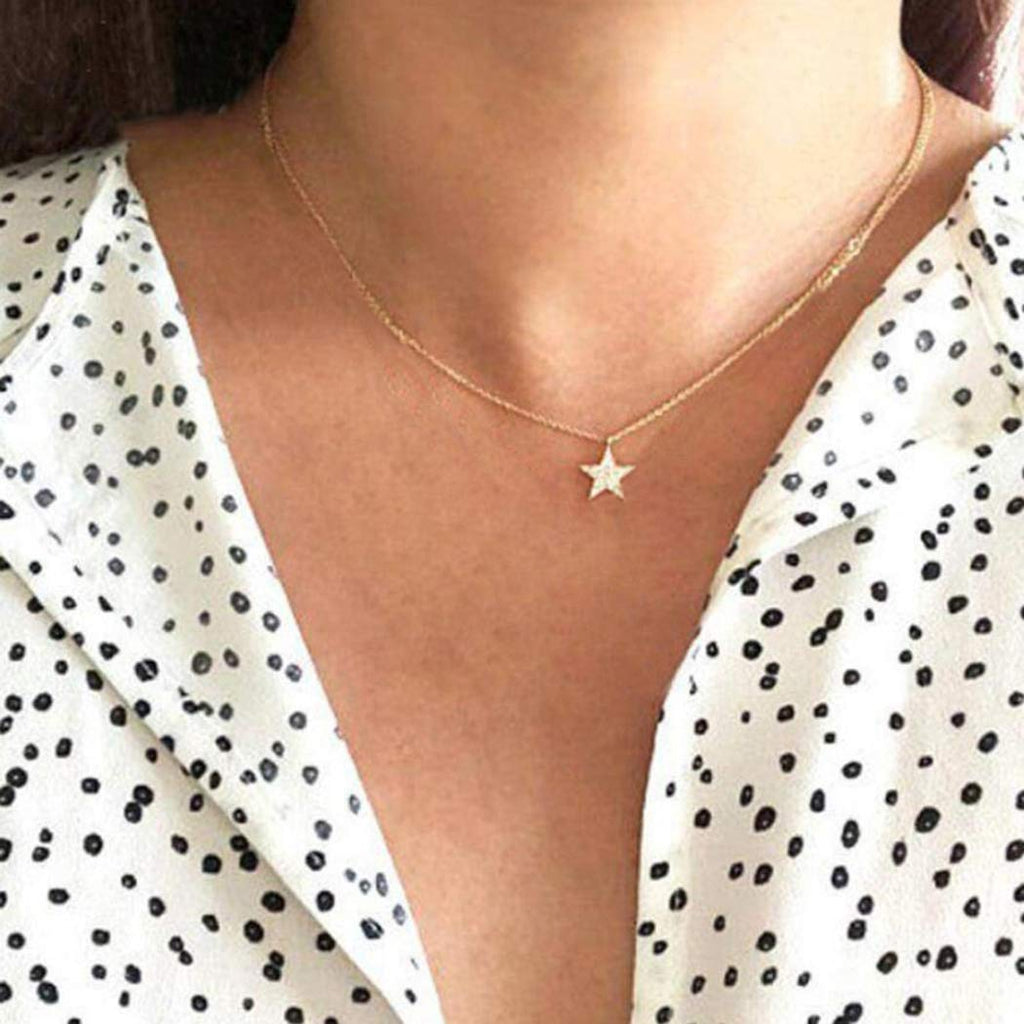TseanYi Bohemian Star Necklace Choker Gold Small Flat Star Pendant Necklace Celestial Chain Necklace Jewelry for Women and Girls (Star) - BeesActive Australia