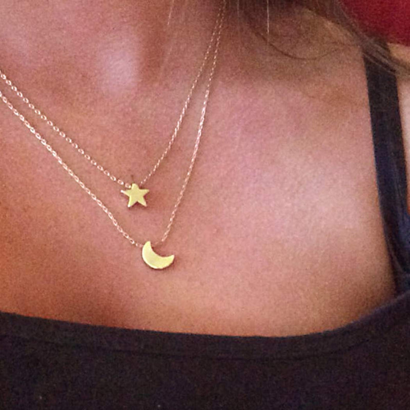 TseanYi Moon Star Pendant Necklace Chain Boho Gold Layered Necklace Choker 2 Layer Bohemia Clavicle Necklace Chain Jewelry for Women and Girls - BeesActive Australia