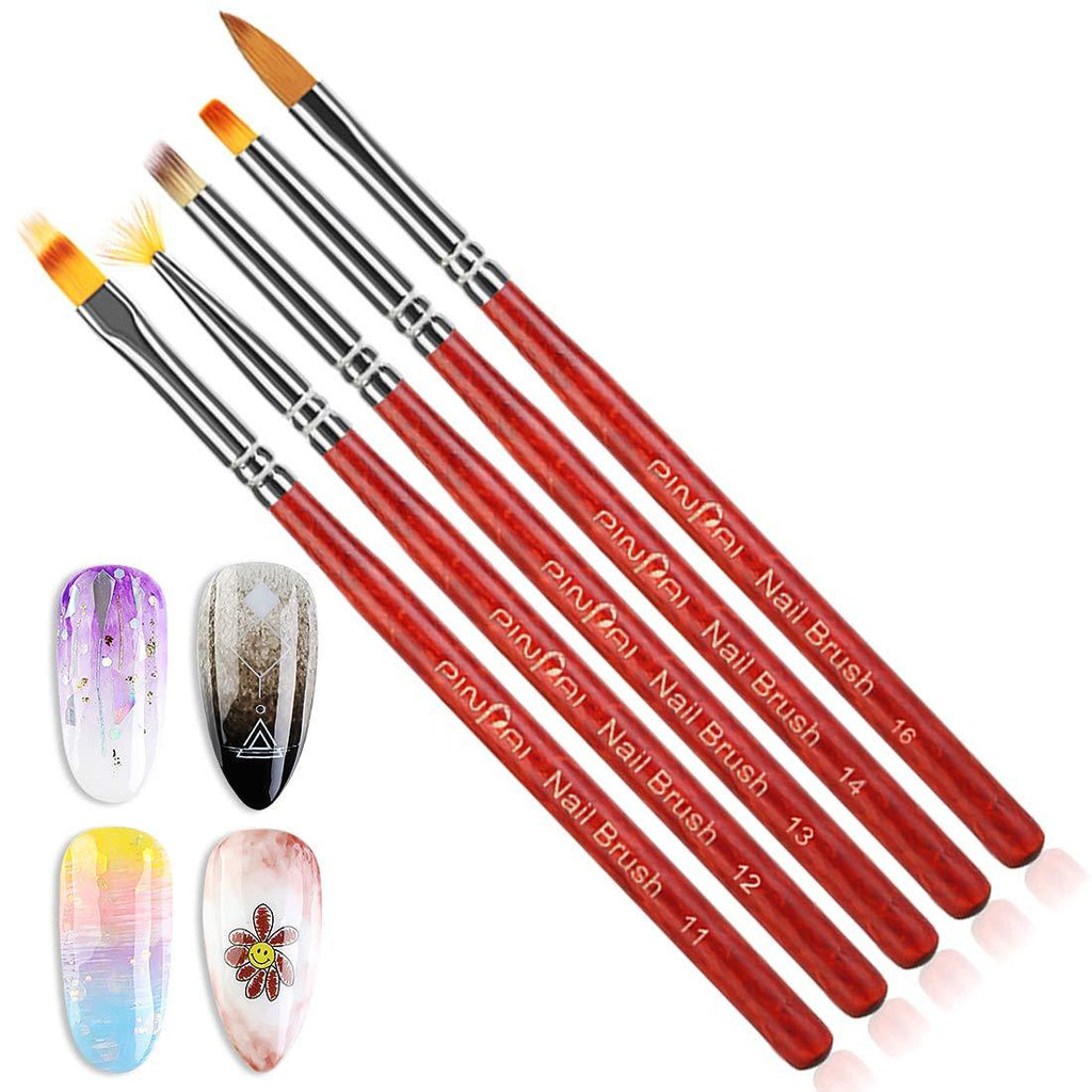 WOKOTO 5Pcs Nail Brushes For Acrylic Application Gel Builder Brushes Wooden Nail Ombre Pen Manicure Gradient Design Tools Kit2 - BeesActive Australia