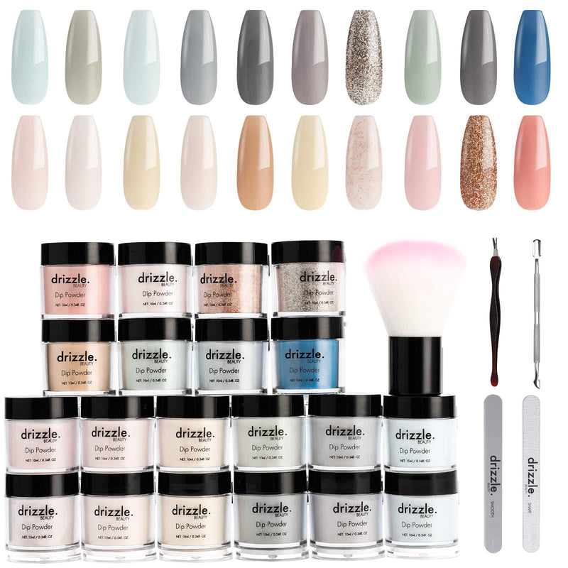 Drizzle Acrylic Nail Powder Kit Dip Powder Nails Color Set with 20 Nude Gray Series Color Acrylic Dipping Powder for Nails Acrylic Nail Art Tools Kit Set Hygge Collection Birthday Gift - BeesActive Australia
