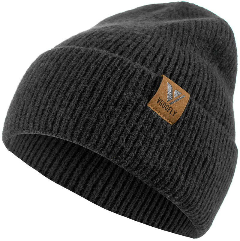 Vgogfly Beanie Men Slouchy Knit Skull Cap Warm Stocking Hats Guys Women Striped Winter Beanie Hat Cuffed Plain Hat Black 3 - BeesActive Australia