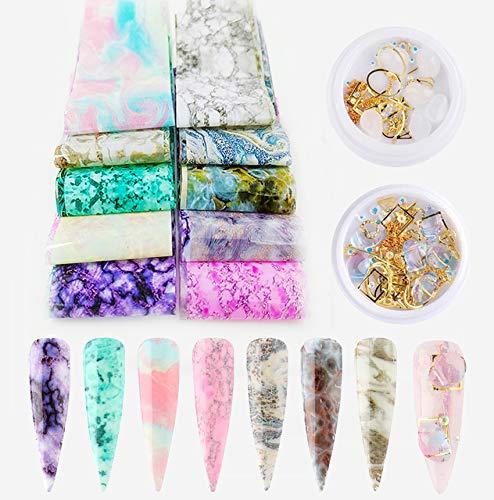 CHANGAR Marbling Design Nail Art Foil Transfer Stickers Mixed Colorful Stone Nail Art Crystal Rhinestone Metal Frame AB Pink Diamond Jewelry for 3D DIY Decoration Accessories 2 - BeesActive Australia