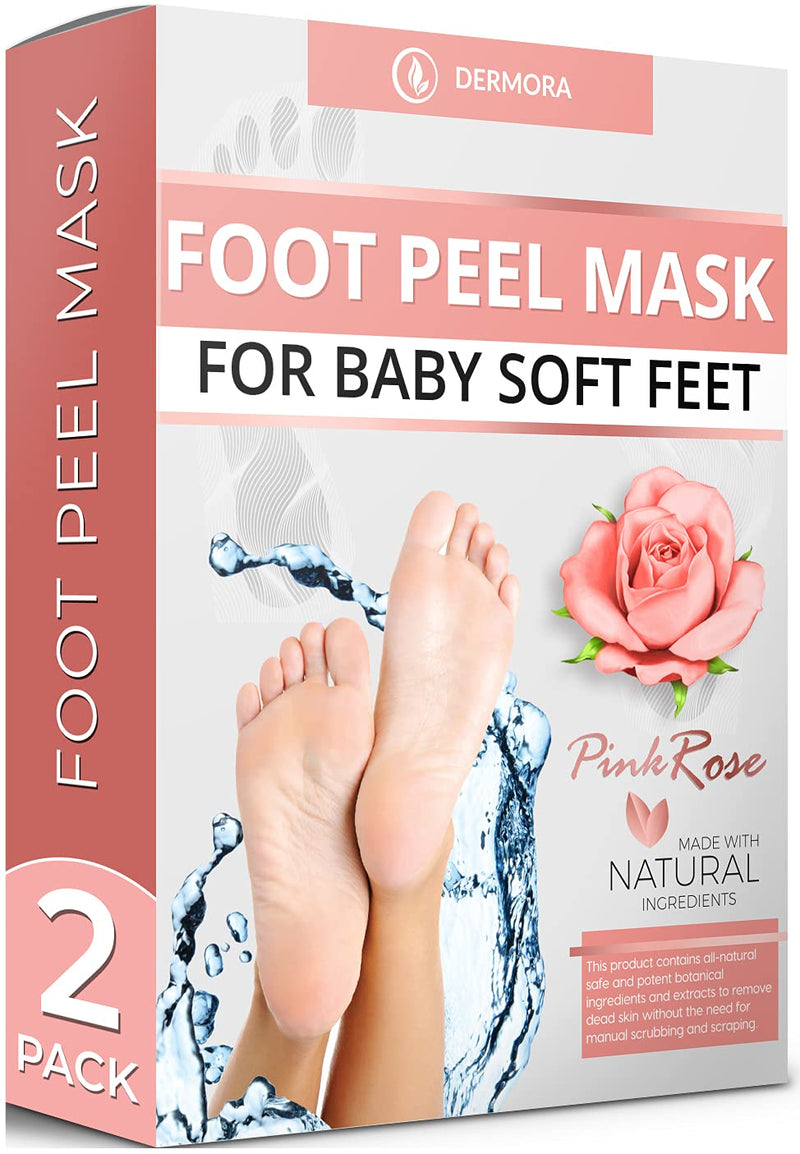 Foot Peel Mask - 2 Pack - For Cracked Heels, Dead Skin and Calluses - Make Your Feet Baby Soft Smooth Silky Skin - Removes Rough Heels, Dry Toe Skin Natural Treatment. (Rose Scent) - BeesActive Australia