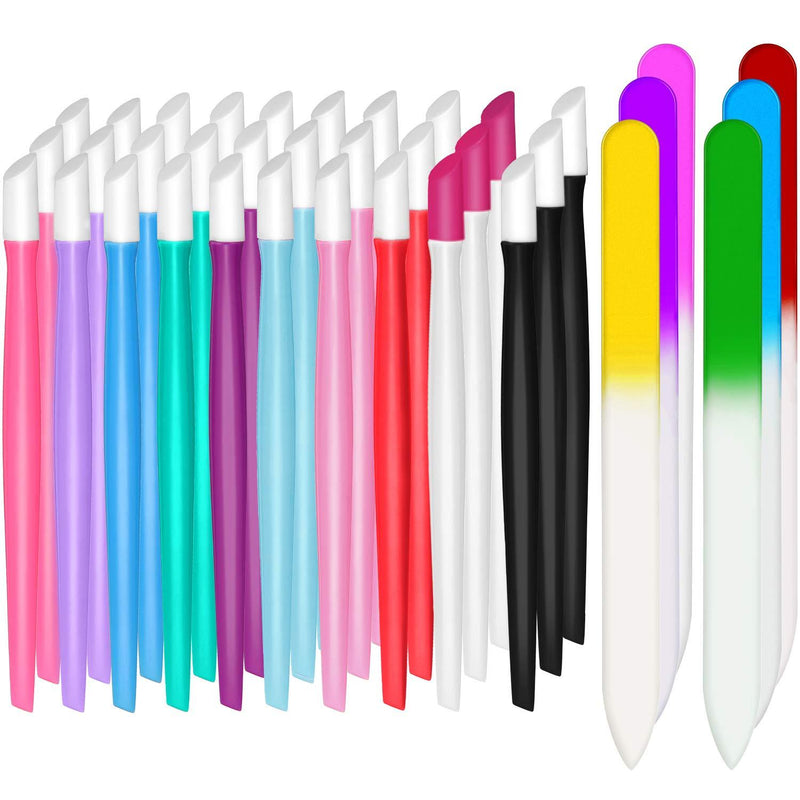 36 Pieces Rubber Nail Cuticle Pusher Plastic Handle Nail Cleaner and Glass Nail Files Nail Art Tools Buffer Manicure for Nail Polishing Christmas Valentine’s Day Present (Eye-catching Colors) Eye-catching Colors - BeesActive Australia