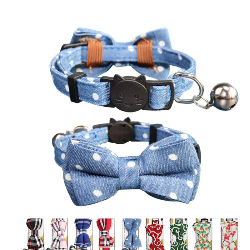 THAIN Cat Collar Breakaway with Bell and Bow Tie Safety Buckle with Name Tag Plaid Pattern Fruit Design Denim Dots Adjustable 7-11 inches for Kitten Cats - BeesActive Australia