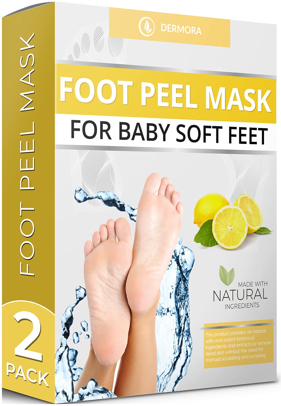 Foot Peel Mask - 2 Pack - For Cracked Heels, Dead Skin and Calluses - Make Your Feet Baby Soft Smooth Silky Skin - Removes Rough Heels, Dry Toe Skin Natural Treatment. (Lemongrass Scent) - BeesActive Australia