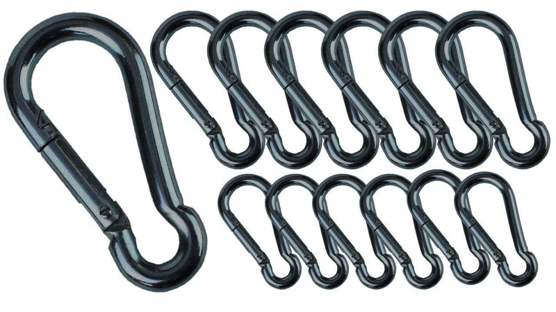 Branded Boards Black & Silver Heavy Duty Bushcraft Zinc-Galvanized Steel Carabiner Spring Snap Clip Link Hooks. 200-400lb Load. 6 Packs, 12 Packs and Variety Packs. Black-5cm & 7cm-12 Pack - BeesActive Australia