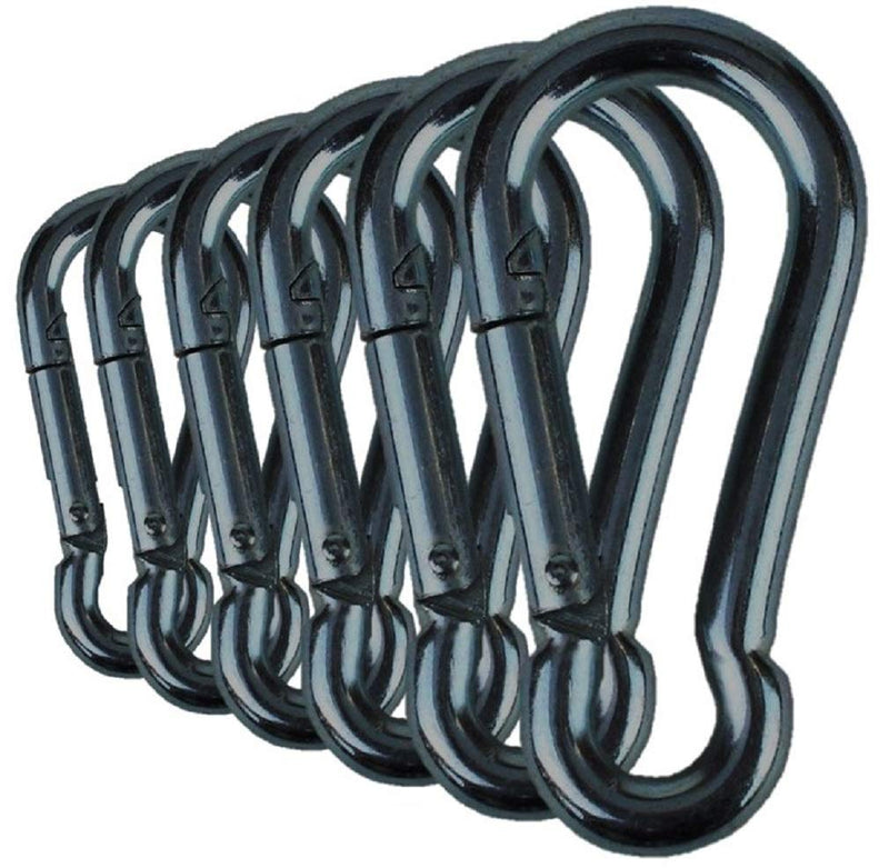 Branded Boards Black & Silver Heavy Duty Bushcraft Zinc-Galvanized Steel Carabiner Spring Snap Clip Link Hooks. 200-400lb Load. 6 Packs, 12 Packs and Variety Packs. Black-7cm-6 Pack - BeesActive Australia