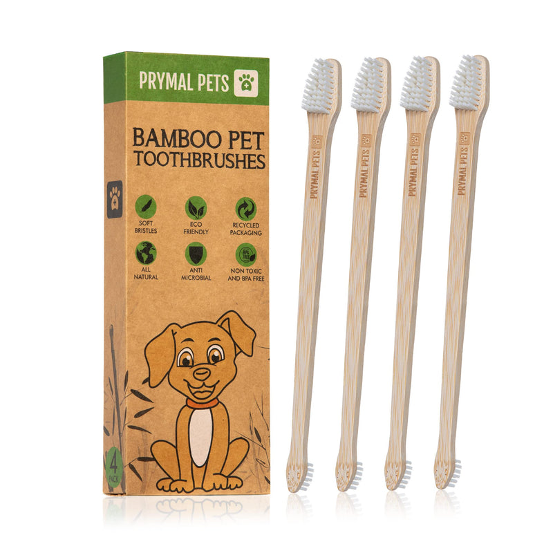 Prymal Pets Dog Toothbrush - 4-Pack Bamboo Toothbrush for Dogs + Cats - Soft Bristles - Gentle Pet Toothbrush for Easy Dog Teeth Brushing Dental Care 4 Count (Pack of 1) - BeesActive Australia
