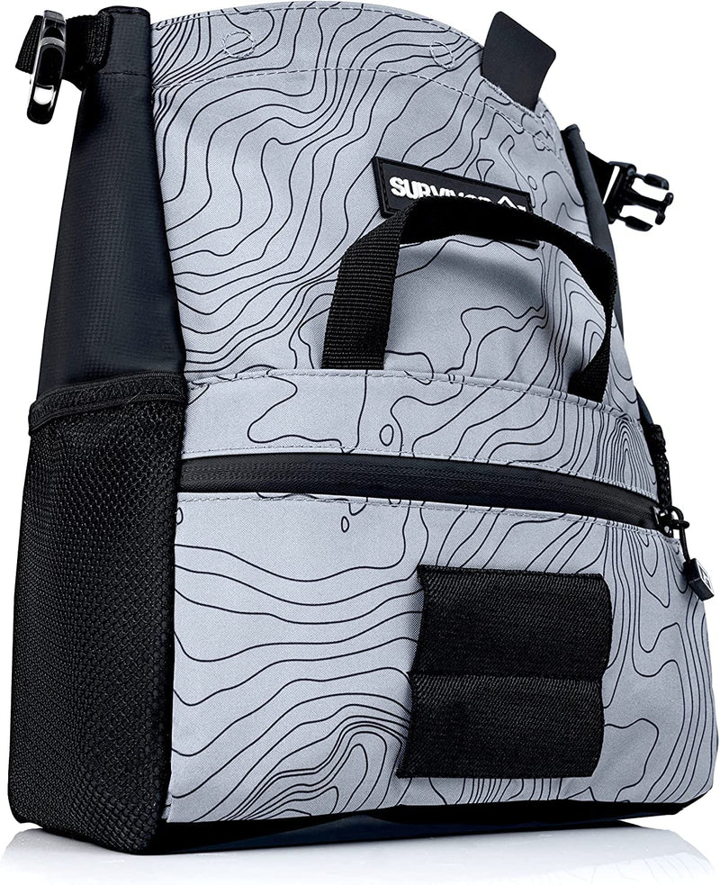 SURVIVOR Chalk Bucket - Large Size Chalk Bag for Rock Climbing & Bouldering - Light Gray Chalk Pot with Magnetic Closure, 2 Zippered Pockets, 2 Side Pockets & 4 Brush Holders - Boulder Equipment Gear - BeesActive Australia