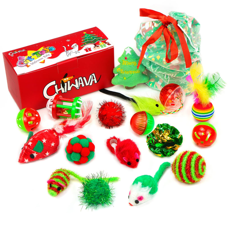 Chiwava 17 Pack Christmas Cat Toy Gifts Bag Set Assorted Toys Variety Pack Kitten Interactive Play - BeesActive Australia