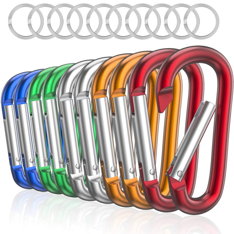 sprookber 3" Aluminum Carabiner D Ring, Caribeener Clips, Spring Snap Hook for Keychain Clip, Set of 10 Multicolor - BeesActive Australia