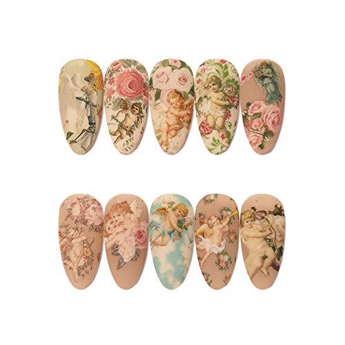 COOVIE Angel Decals Nail Art Foils Transfer Sticker Nail Art Supplies Baby Angel patterns for Nail DIY Decoration (10 Sheets) - BeesActive Australia