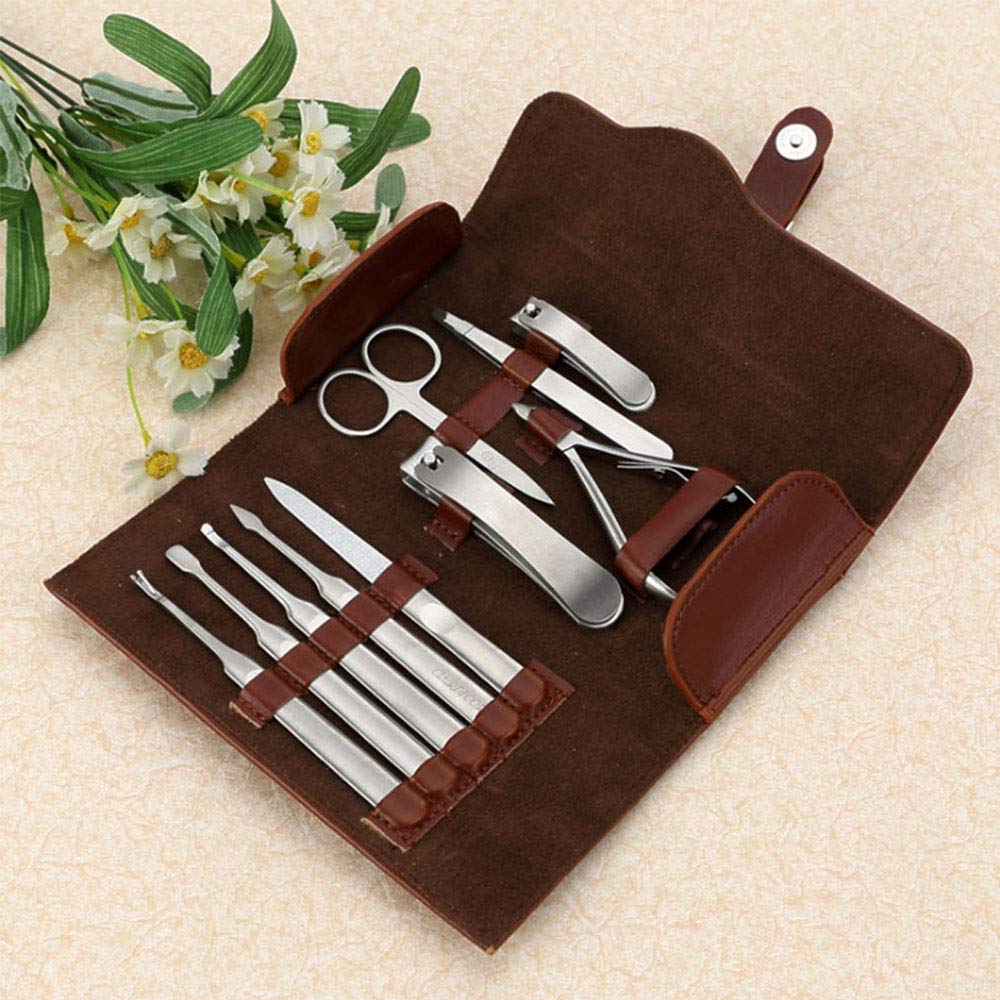 YITAQI Manicure Set,Professional Portable PU Bag Pedicure Grooming Ear Pick Eyebrow Tweezer Kit Tools for Nail Clippers Cutter Trimmer(Silver) Silver - BeesActive Australia