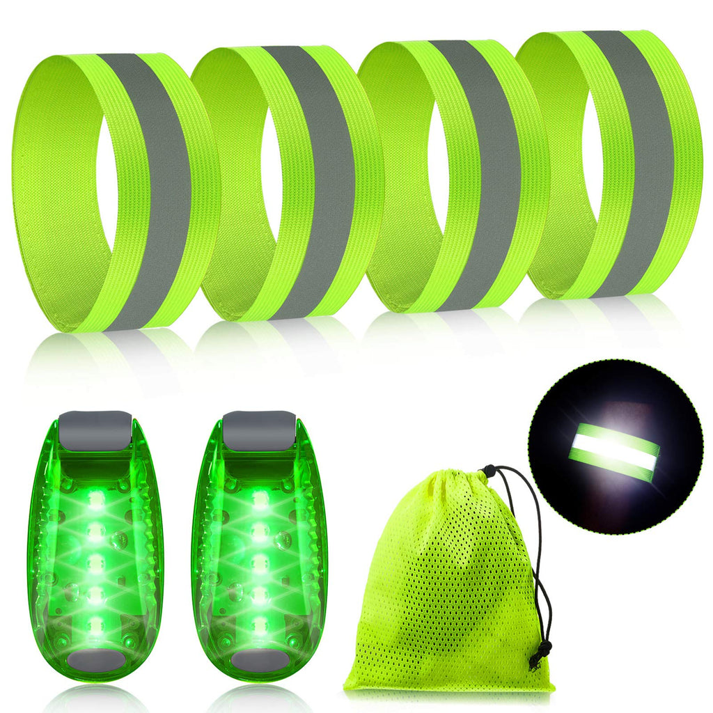 Reflective Running Gear Set Include 2 Pieces LED Safety Lights and 4 Reflective Bands for Wrist Arm Ankle Leg Reflective Straps Tape High Visibility Reflector Bands Strobe Running Light for Woman Men - BeesActive Australia