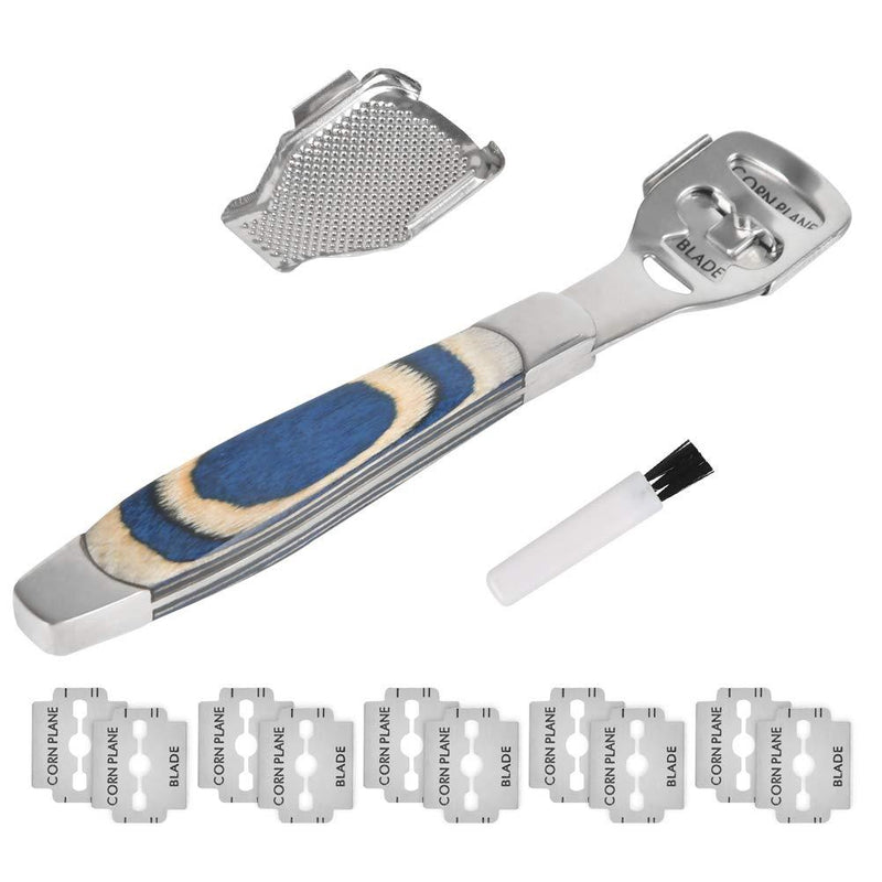 5 PCS Pedicure Foot File Foot Pedicure Care Callus Shavers Hard Dry Skin Remover Foot Blade Dead Skin with Wooden Handle 10 Blades and Replacement Head For Foot（Silver and Blue） - BeesActive Australia