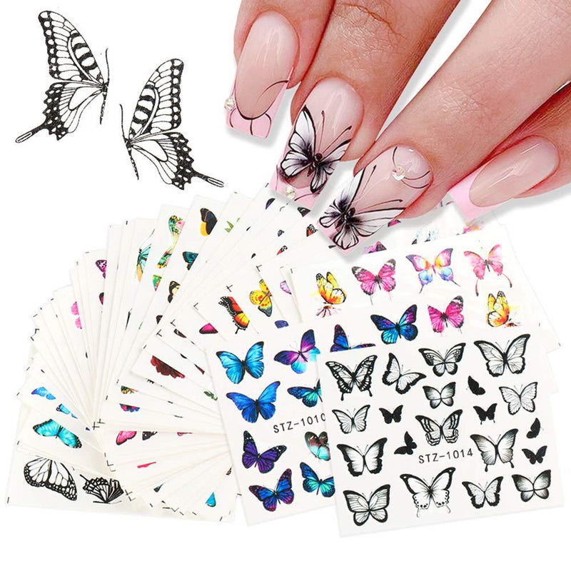 Butterfly Nail Art Stickers and Decals Colorful Water Transfer Nail Foils Supplies for Women Kids Cute Manicure Tips for Nails Arts Designs Black Nail DIY Decors Accessories(30 Sheets) - BeesActive Australia