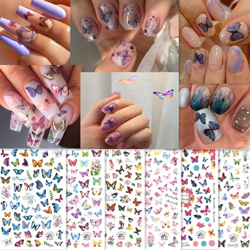Butterfly Nail Art Stickers 3D Colorful Self-adhesive Nail Art decals Supplies Colorful Designs Nail Foils DIY Manicure Tips for Women Kids Girls Nails Decors Beauty Accessories Kits (6 Sheets) - BeesActive Australia