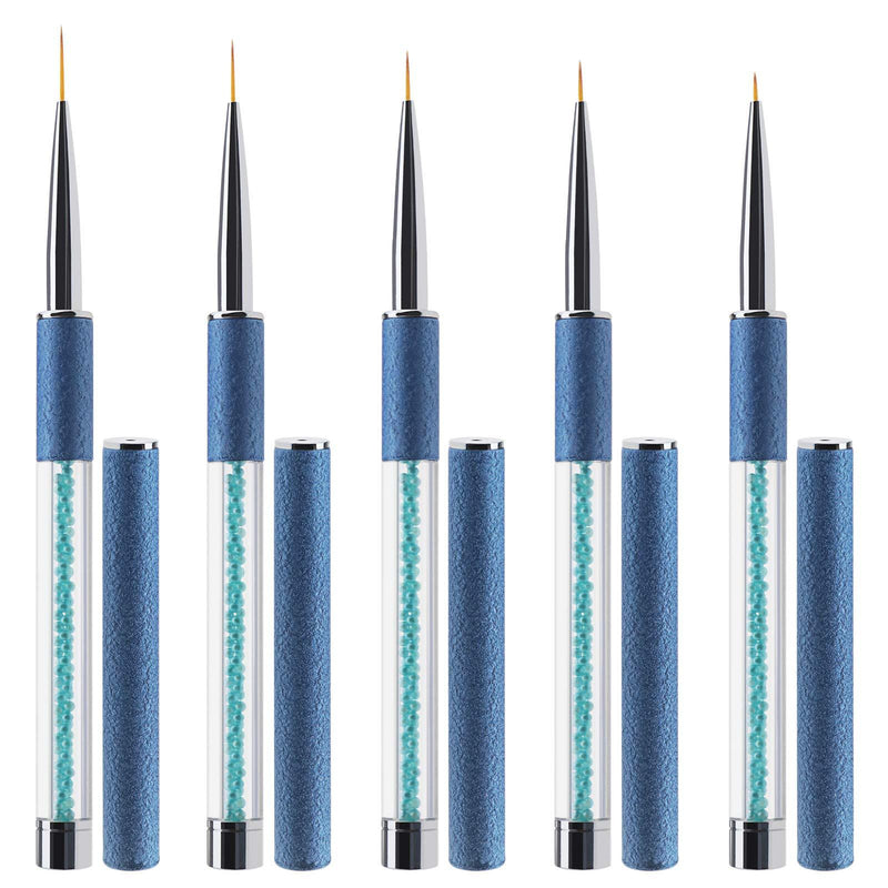 5Pcs Nail Art Liner Brushes Pen Set 5mm 7mm 9mm 11mm 14mm Nylon Brush Head Paint Draw Tool Blue For Salon Using Painting Detailed Designs - BeesActive Australia