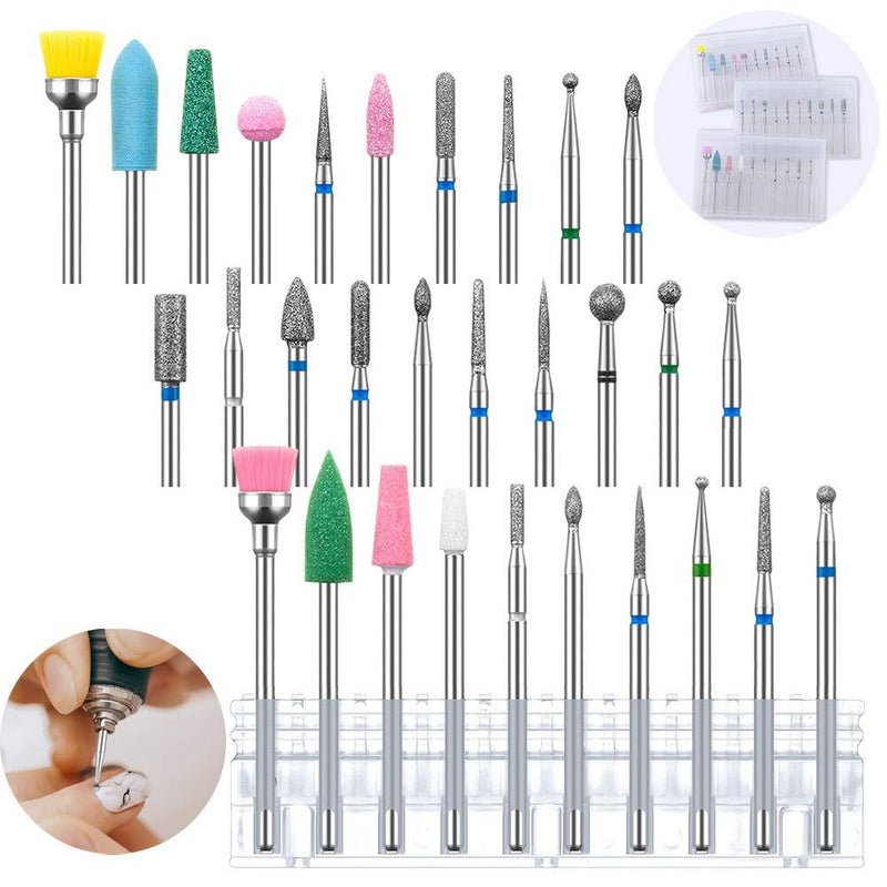 30Pcs Diamond Cuticle Nail Drill Bits for Acrylic Nails, AUHOKY 3 Sets Premium Cuticle Cleaner Bit with 3 cases, Fine Grits Bits for Gel Nail Drill Manicure Pedicure Home Salon Use - BeesActive Australia