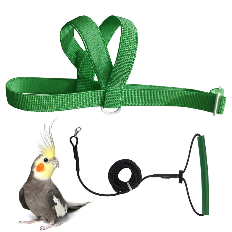 VANFAVORI Adjustable Bird Harness with 80 Inch Leash, Outdoor Flying Kit Training Rope for Birds Parrots Cockatiel S Green - BeesActive Australia