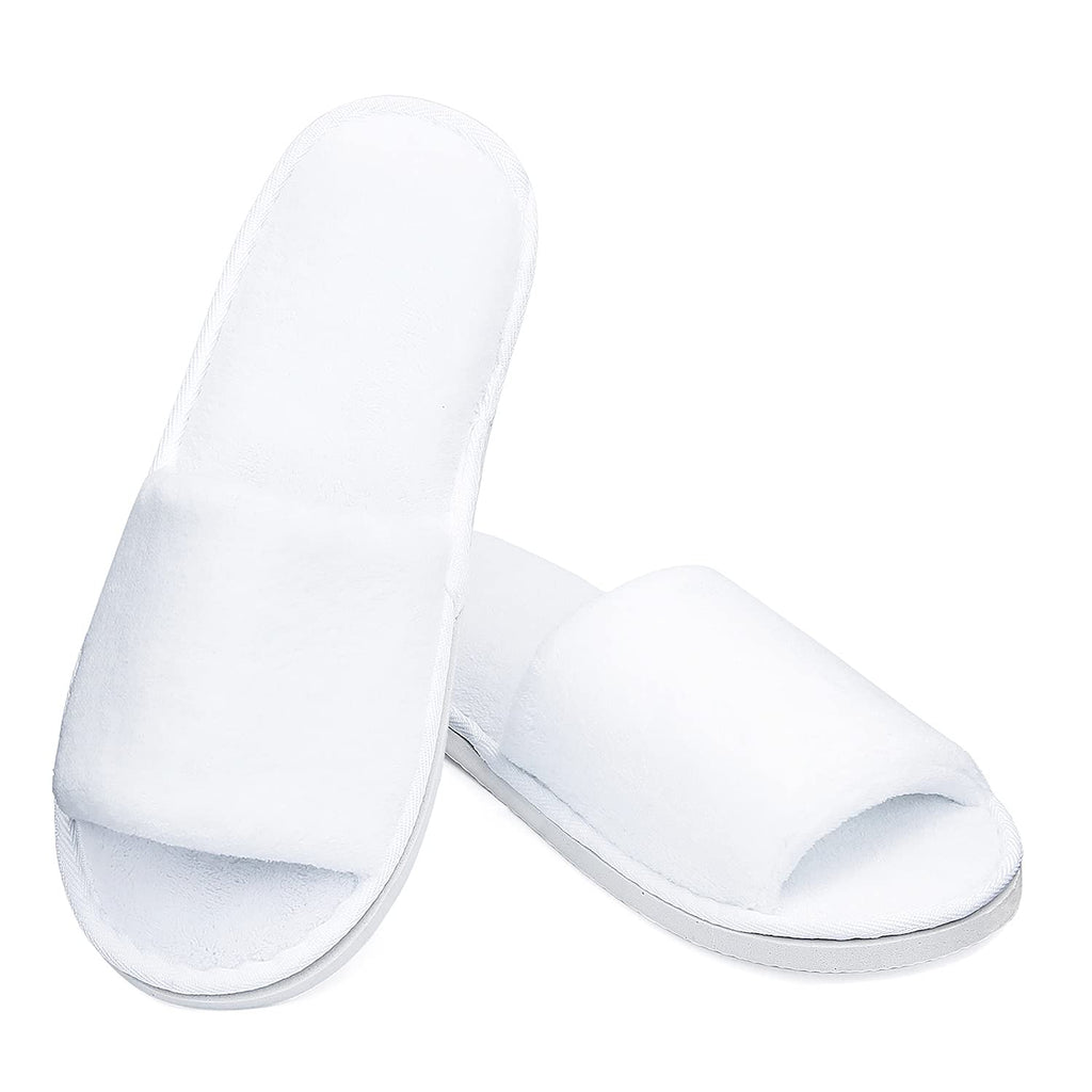 5 Pairs Disposable Slippers, Velvet Open Toe Spa Slippers for Women and Men, Non-Slip Slippers for Hotel, Guests, Travel 11-12 Wide Women/10-11 Wide Men White - BeesActive Australia