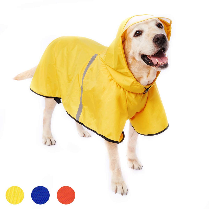 Dog Raincoat with Adjustable Belly Strap and Leash Hole - Hoodie with Reflective Strip - Waterproof Slicker Lightweight Breathable Rain Poncho Jacket for Medium Large Dogs - Easy to Wear 5XL (Back: 28.5") Yellow - BeesActive Australia