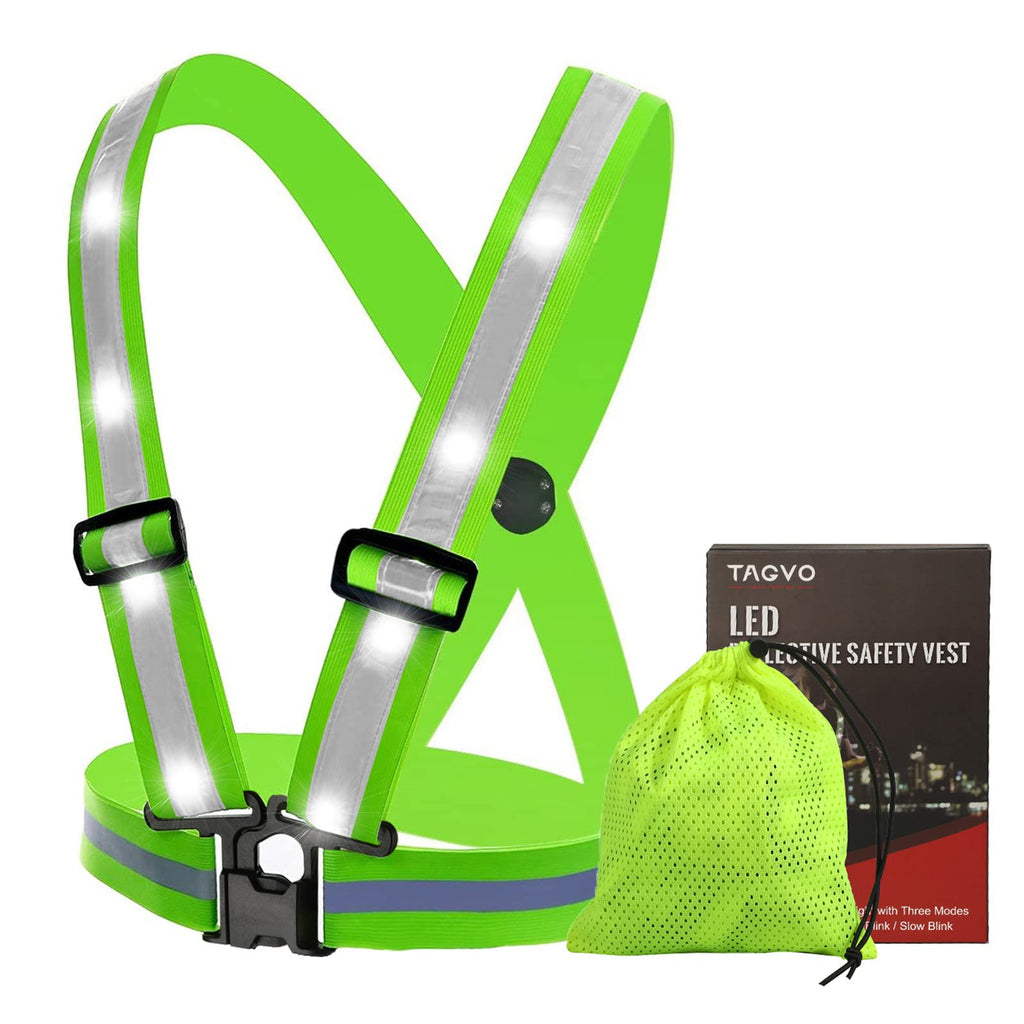 TAGVO LED Reflective Safety Vest with Storage Bag, USB Charging LED Reflective Vest, Night Light up Vest, Adjustable Elastic Running Gear Reflector Straps for Sports Outdoor Cycling Walking Working - BeesActive Australia